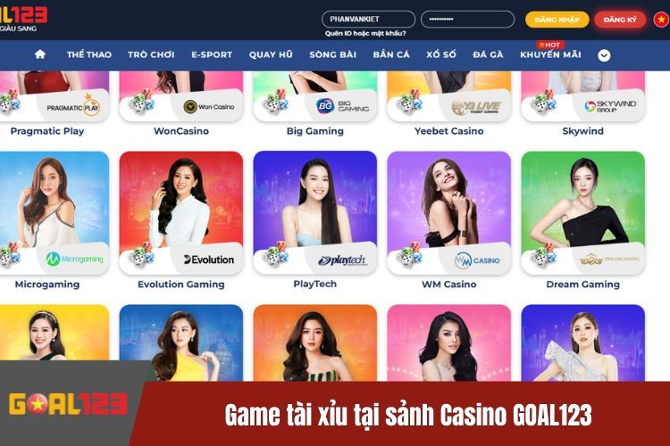 Game tài xỉu tại sảnh Casino GOAL123